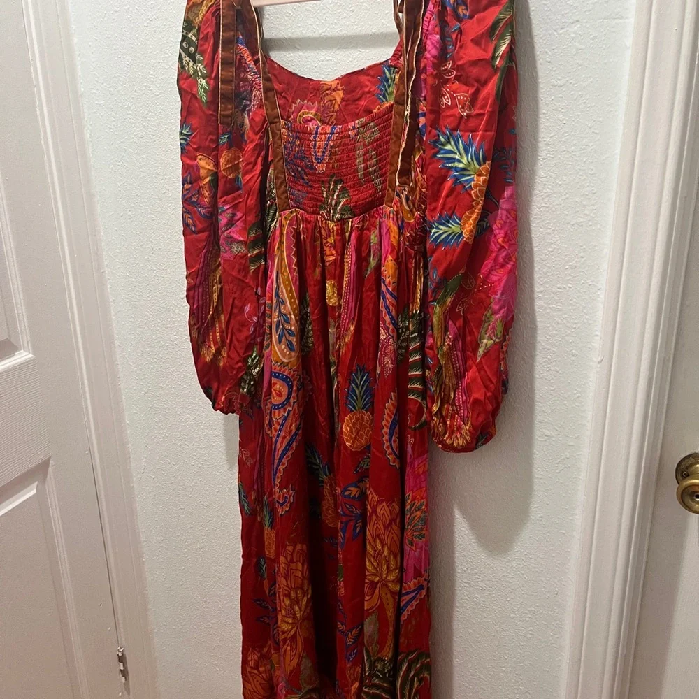 Farm Rio Floral Red Midi Dress sz M FLAWED - Picture 9 of 14